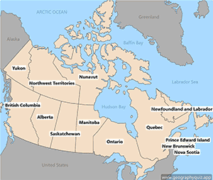 Map of Canada - Provinces and Territories - English