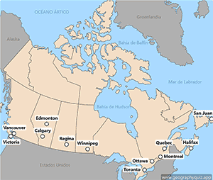 Mapa de Canadá - Ciudades más grandes - Spanish - español