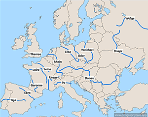 Karte von Europa - Flüsse - German - Deutsch