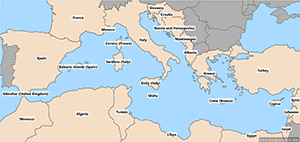 Map of Europe - Mediterranean countries - English