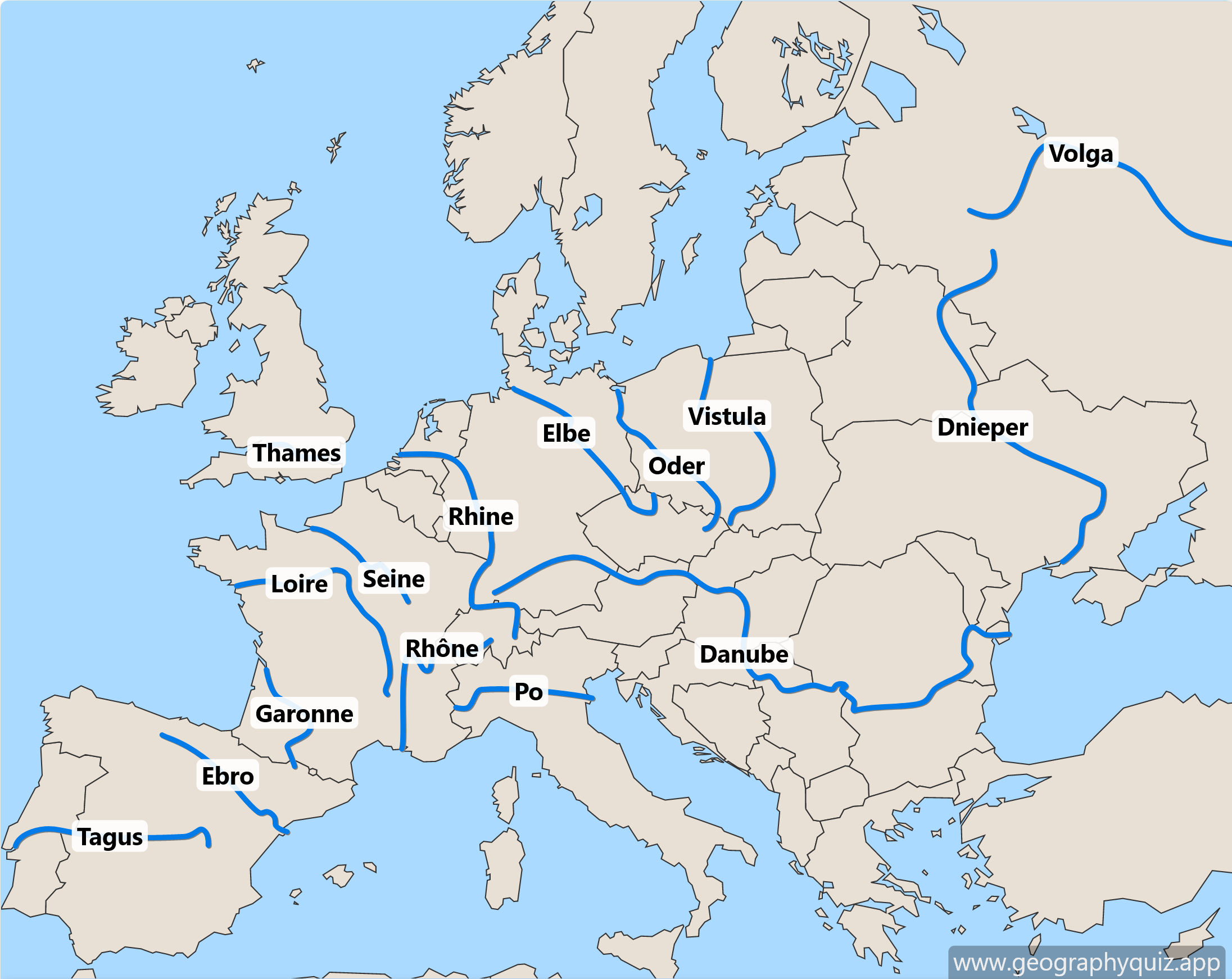 Europe Map With Rivers And Countries   Europe En Rivers 