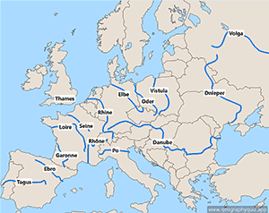 Map of Europe - Rivers - English