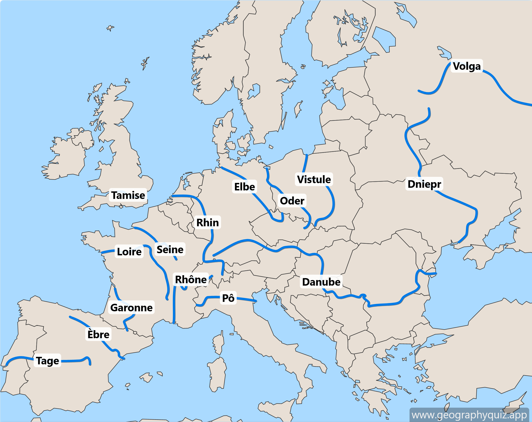 europe map with rivers