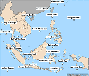 Map of Southeast Asia - Water bodies - English