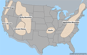 Map of USA - Mountain Ranges - English