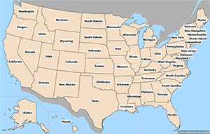 Map of USA - States - English