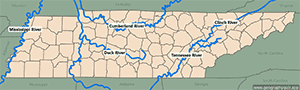 Map of USA - Tennessee - Rivers - English